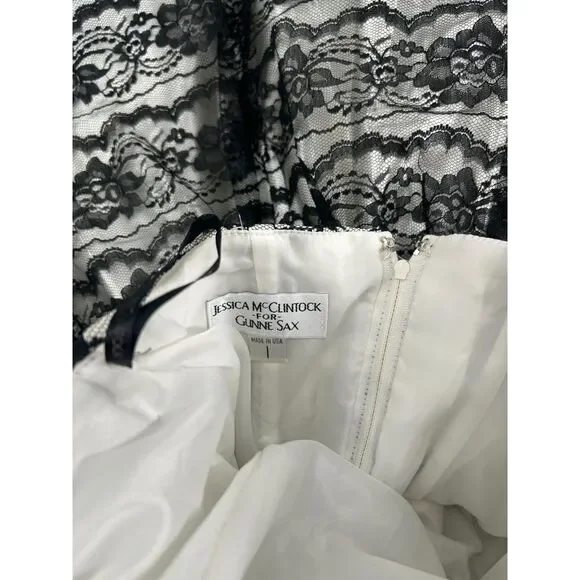 Vintage Y2K Jessica McClintock Gunne Sax Strapless Black White Lace Dress Sz 1 - Picture 3 of 6